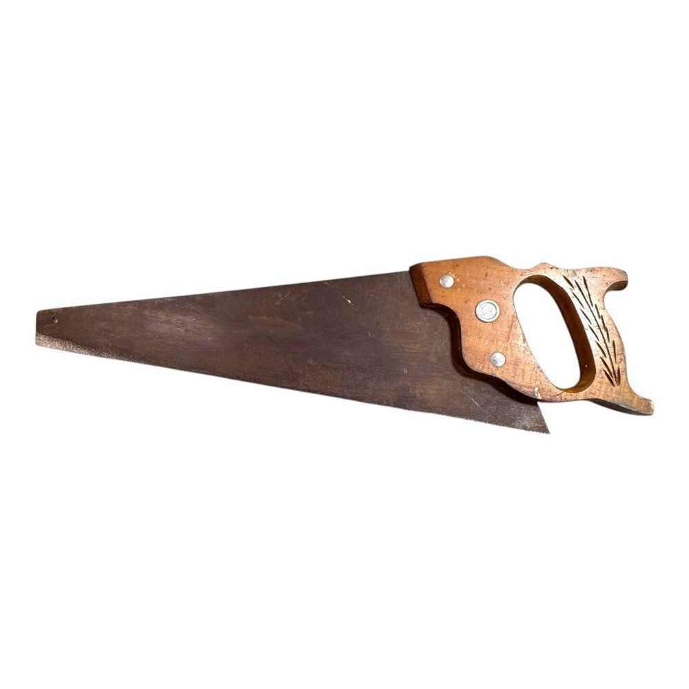 Vintage Disston Hand Saw Panel Retro Man Cave Carved Wood Handle & Steel Blade
